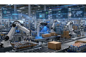 A conceptual view of a connected automation environment shows how AI vision, software-defined automation, fleet monitoring, and robotics could work together as suppliers push toward systems that are easier to deploy, adapt, and support over time.