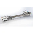 Automated industrial labeling and packaging machine with conveyor system and control panel