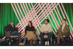 From l. to r., Moderator Brent Lindberg, head of curiosity, Fuseneo; Kerri Clark, VP of packaging R&D, Mars Inc.; Joey Giacomini, packaging design engineer lead, Google; and Eric Bell, principal packaging scientist, Nestlé