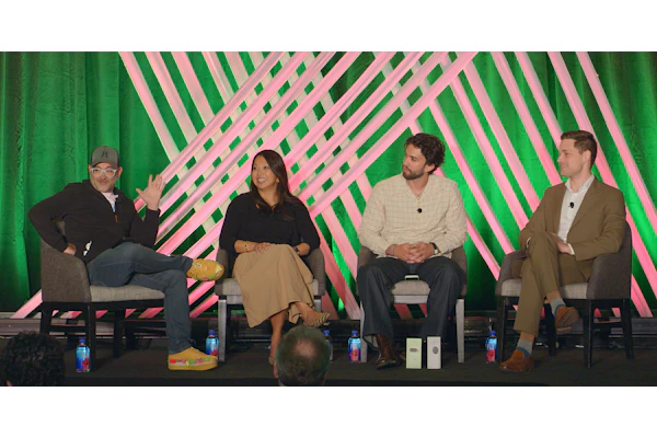 From l. to r., Moderator Brent Lindberg, head of curiosity, Fuseneo; Kerri Clark, VP of packaging R&D, Mars Inc.; Joey Giacomini, packaging design engineer lead, Google; and Eric Bell, principal packaging scientist, Nestlé