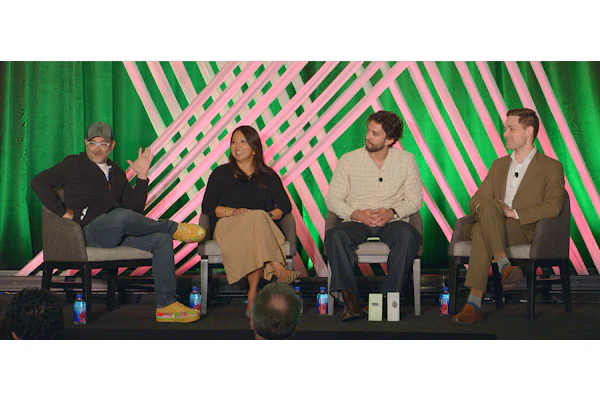 From l. to r., Moderator Brent Lindberg, head of curiosity, Fuseneo; Kerri Clark, VP of packaging R&D, Mars Inc.; Joey Giacomini, packaging design engineer lead, Google; and Eric Bell, principal packaging scientist, Nestlé