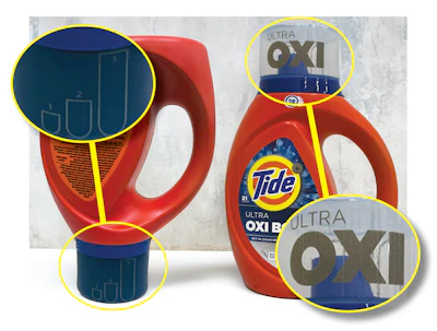 P&G is using LAZRmark laser-marking technology on its Tide cap, eliminating the need for additional inks, labels, or adhesives on that component.