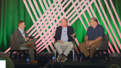 (l. to r.) Moderator Matt Reynolds of PW speaks with Van Dyk Recycling Solutions’ Mark Neitzey and WM’s Jim Marcinko about MRF sorting and recovery challenges.
