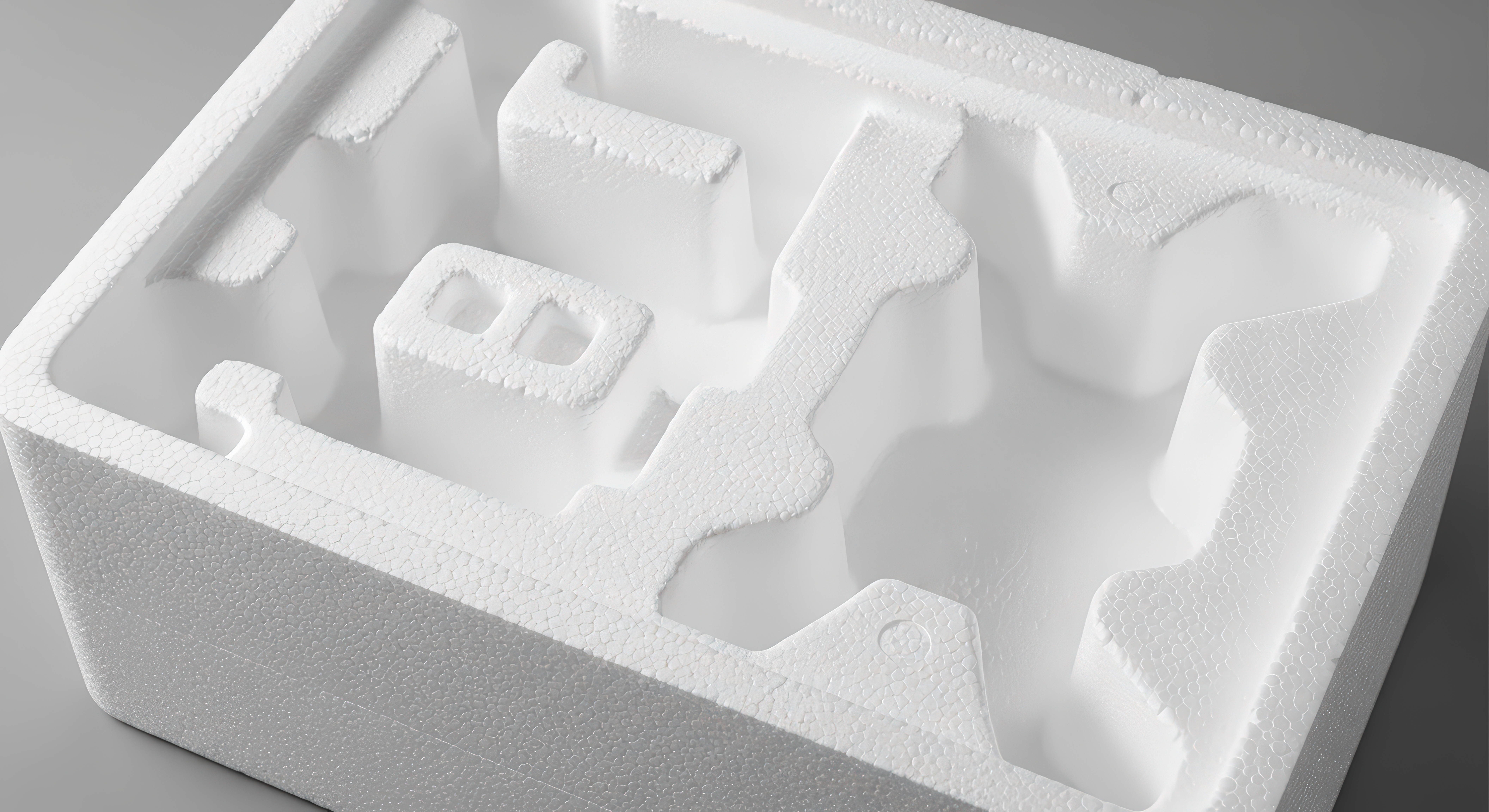 Molded EPS transport packaging, engineered with custom cavities to cushion and immobilize a product in transit. Packaging of this type is no longer on the U.S. Plastics Pact's Problematic and Unnecessary Materials List.