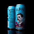Jefe Energy's Sinister Razz can, front and back. The five-color design layers turquoise, deep reds, and fine linework to stand apart from the energy category's typical color-blocked look.