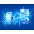 Two industrial sterilization machines with digital displays against electric blue lightning background