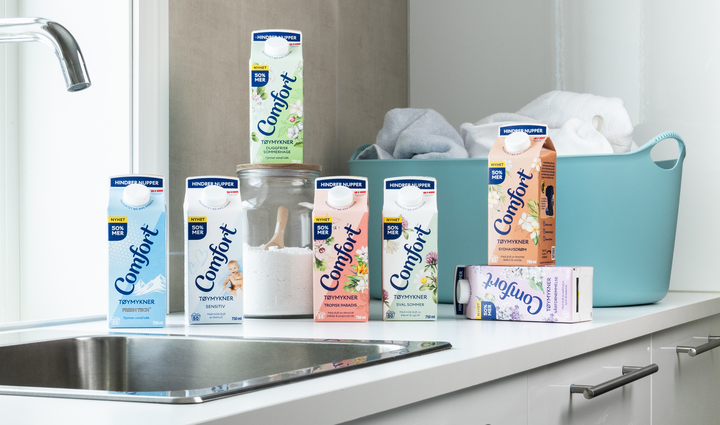 Comfort laundry products are among the Orkla Home and Personal Care brands using paperboard cartons with a blend of post-consumer recycled and renewable PE.