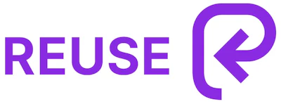 Reuse brand logo featuring purple text with integrated arrow symbol