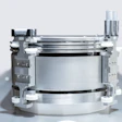 Stainless steel laboratory autoclave or pressure vessel with control panels and transparent dome lid