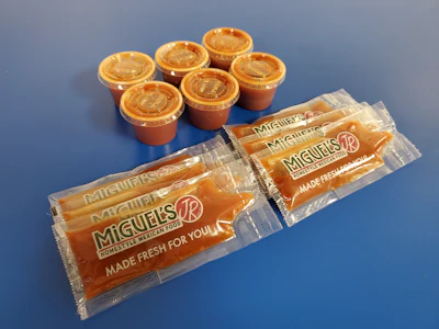Hot-filling and barrier film help provide the four-week refrigerated shelf life that the restaurant depends on.