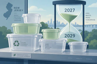 Food-contact packaging sold in New Jersey now has until Dec. 31, 2029 ( not Jan. 18, 2027) to meet the state's postconsumer recycled content requirements, after NJDEP extended the exemption originally built into the Recycled Content Law.