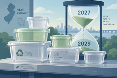Food-contact packaging sold in New Jersey now has until Dec. 31, 2029 ( not Jan. 18, 2027) to meet the state's postconsumer recycled content requirements, after NJDEP extended the exemption originally built into the Recycled Content Law.