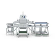 Industrial sorting machine with conveyor system, control panel, and multiple processing stations