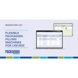 Packaging World logo with researched list of flexible packaging filling machines for liquids displayed on laptop and tablet screens