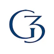 Navy blue G3 logo with abstract geometric design combining curved and angular letterforms