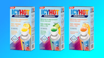 Three fragrances — Revitalizing Tropical Rush, Refreshing Lime & Mint, and Energizing Citrus — were developed to work alongside Icy Hot's menthol rather than mask it, addressing what Opella describes as consumer sensitivity to smelling like a medicine cabinet.