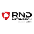 RND Automation logo featuring red shield with white curved design and black text, a division of CAS
