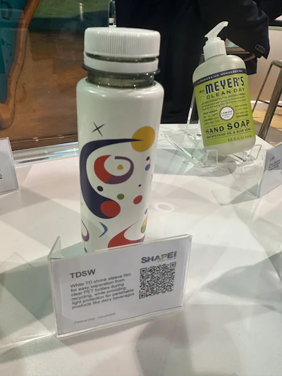 Taghleef's SHAPE360 TDSW is a white shrink sleeve film designed to separate cleanly from clear PET bottles during recycling while providing light protection for dairy beverages and other perishable products.
