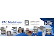 PAC Machinery trade show booth banner for Pack Expo 2026 in Chicago, displaying industrial packaging equipment and machinery