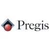 Pregis logo featuring a red sphere inside a gray diamond with navy blue center and serif wordmark