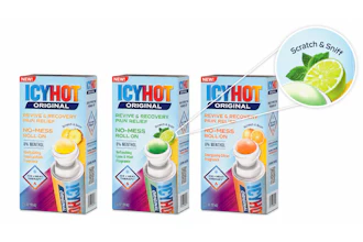 Each of the three Revive & Recovery cartons carries a scented spot varnish, cued by a small 'Scratch & Sniff' callout above the rollerball graphic.