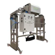 Industrial water treatment or filtration system with control panel, pressure gauges, and patented squiz technology mounted on wheeled frame
