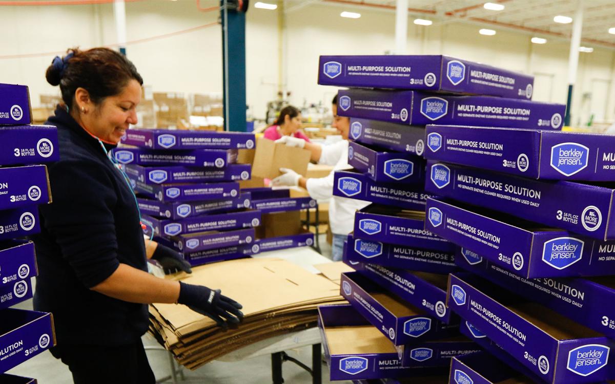 A Sterling CPI worker prepares trays for product loading. The contract packager's approach to streamlining healthcare packaging is being featured on 'All Access' with Andy Garcia, a public television series.