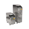 Sterling stainless steel waste compactor units in two sizes with yellow emergency stop buttons
