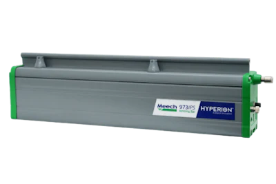 Meech Hyperion 973PS industrial air knife with gray housing and green end caps