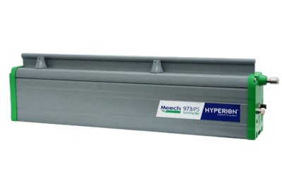 Meech Hyperion 973PS industrial air knife with gray housing and green end caps