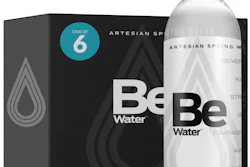Be Water artesian spring water case of 6 bottles, 16.9 fl oz each, with black packaging and water drop logo design