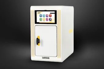 Labthink automated laboratory testing machine with touchscreen display and yellow accents