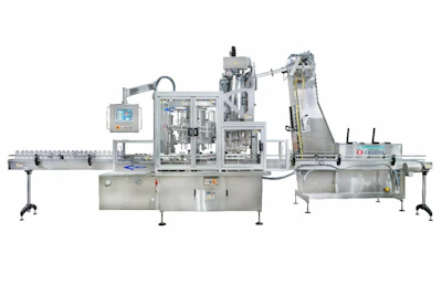 Automated industrial filling and capping machine system with conveyor belts and control panel
