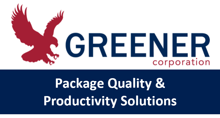 Greener Corporation logo featuring a burgundy eagle with navy blue text and tagline 'Package Quality & Productivity Solutions'