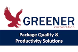 Greener Corporation logo featuring a burgundy eagle with navy blue text and tagline 'Package Quality & Productivity Solutions'