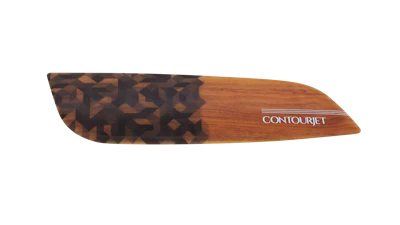 Contourjet wooden knife blade guard with geometric dark inlay pattern