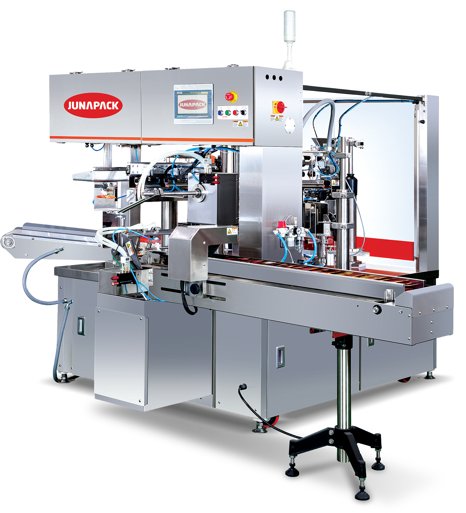 JUNAPACK industrial packaging machine with control panel and automated filling system