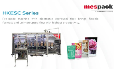 HKESC Series pre-made packaging machine with electronic carousel and sample product pouches