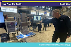 Live demonstration at Pack Expo booth S-4150 featuring MULTIVAC packaging equipment with staff presenter