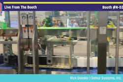 Live booth coverage from Pack Expo International showing equipment display and attendees inside booth N-5325