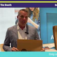 Man presenting cardboard packaging boxes at Pack Expo International booth W-44020 live demonstration