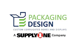 Packaging Design logo for custom corrugated boxes, featuring a navy box icon with green lines, part of SupplyOne Company
