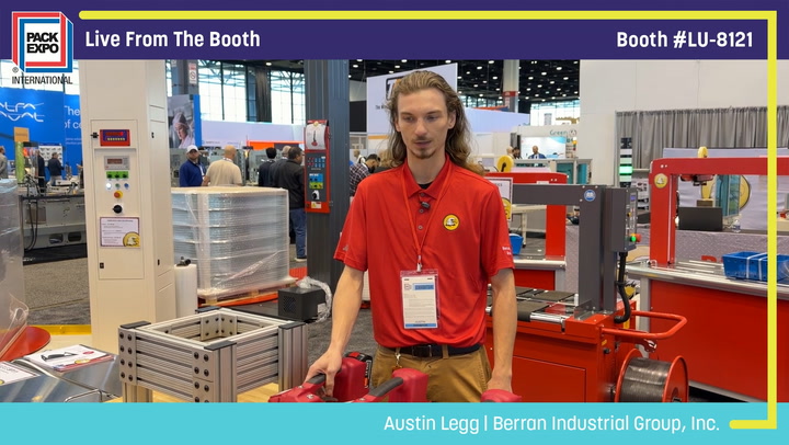 Austin Legg from Berron Industrial Group presents at Pack Expo booth LU-8121 with industrial packaging equipment on display