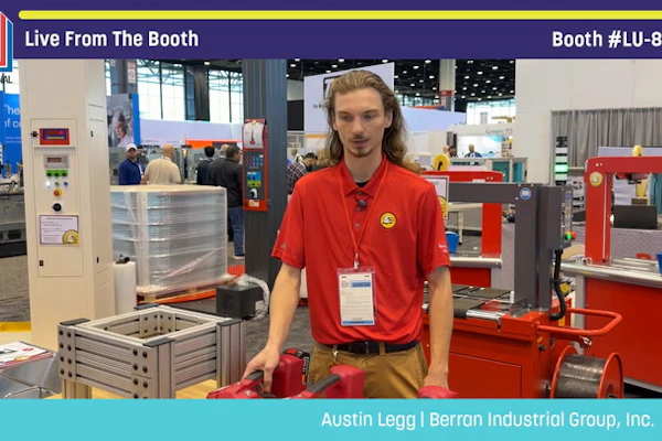 Austin Legg from Berron Industrial Group presents at Pack Expo booth LU-8121 with industrial packaging equipment on display