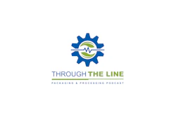 Through The Line Packaging & Processing Podcast logo with blue gear and green heartbeat symbol