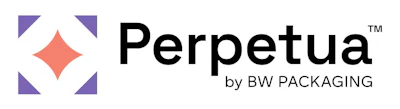 Perpetua by BW Packaging logo featuring purple and coral geometric star symbol with bold black text
