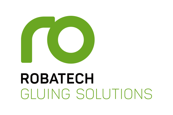 Robatech gluing solutions logo with green geometric symbol and black text