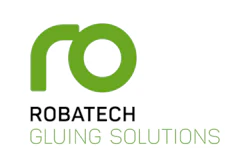 Robatech gluing solutions logo with green geometric symbol and black text