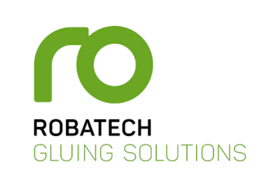 Robatech gluing solutions logo with green geometric symbol and black text