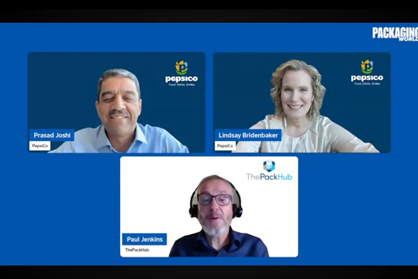 Three professionals in a video conference: Prasad Joshi and Lindsay Birdenbaker from PepsiCo, and Paul Jenkins from ThePackHub